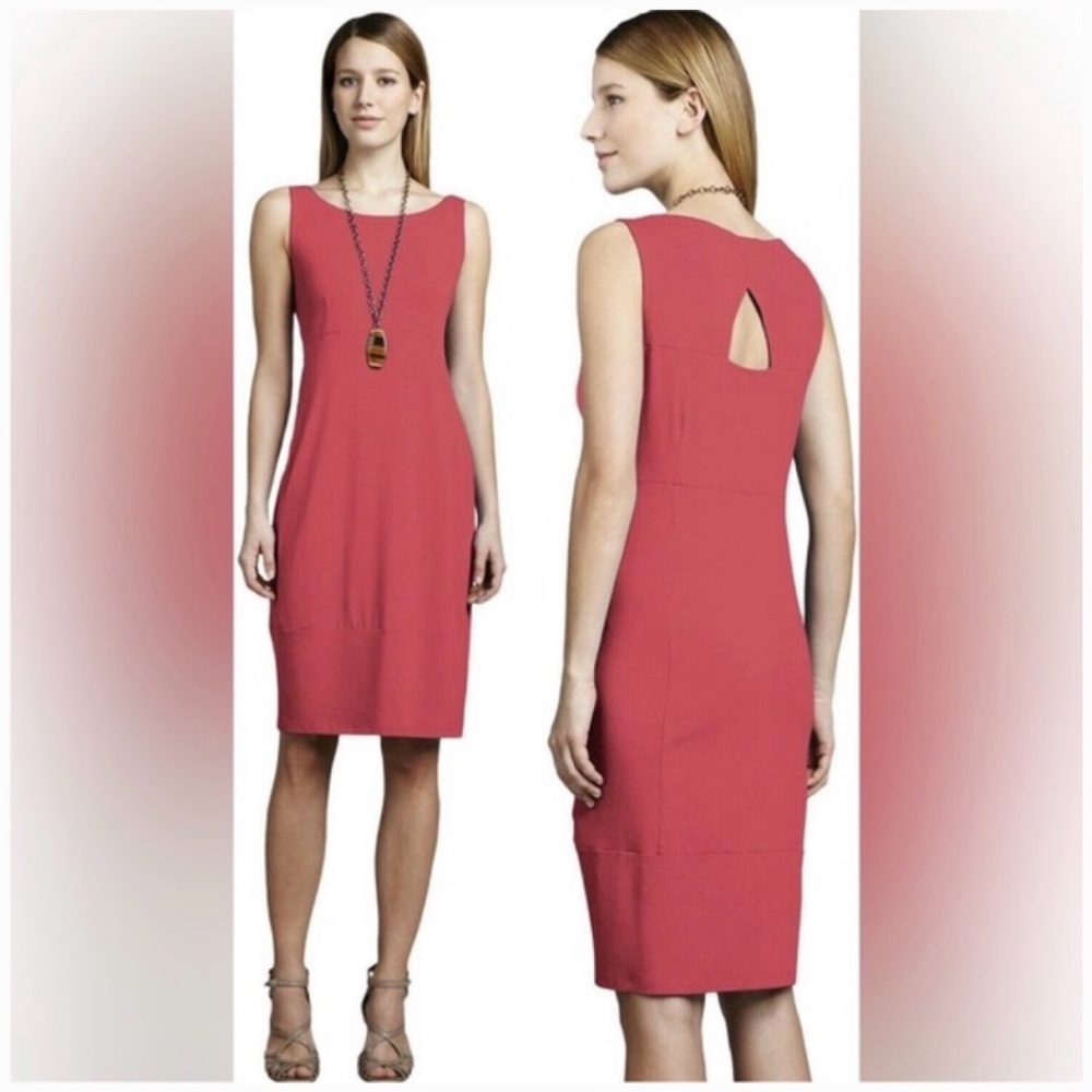Eileen Fisher coral sleeveless midi dress back cutout/S